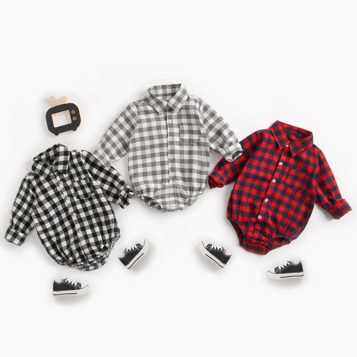 Sanlutoz Long Sleeve Cotton Baby Boys Bodysuits Plaid Casual Infants Clothing Autumn Fashion