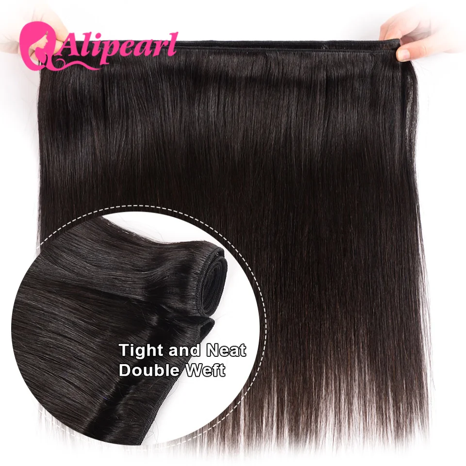 AliPearl Hair 100% Human Hair Bundles With 4x4 Lace Closure Brazilian Straight Hair Weave 3 Bundles Ali Pearl Hair Extension