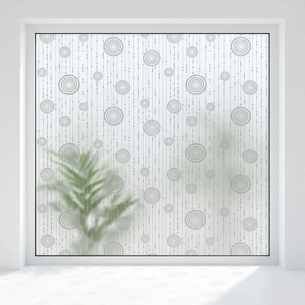 Bohemian Dotted Circle Self‑Adhesive Window Film, Opaque Privacy Glass Cover Removable Decor Sticker for Shower Door Apartment