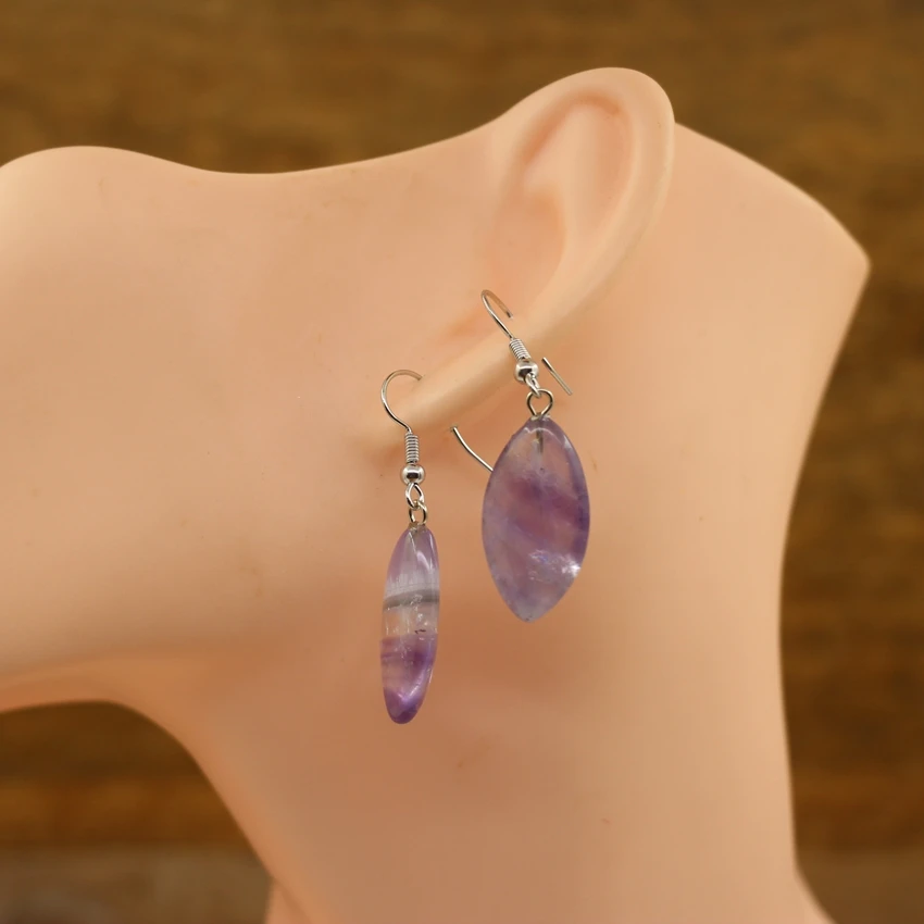 Natural Stone Olivary Earrings Healing Crystal Quartz Lapis Oval Bead Dangle Hook Eardrop Reiki Jewelry Women Gift QC7038
