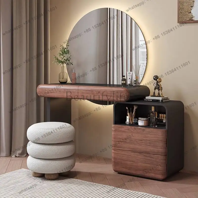 LSDecorations Brown Vanity Desk Mirror Retro Sturdy Corner Drawers Vanity Desk Makeup Vintage  Tocador De Maquillaje Furniture