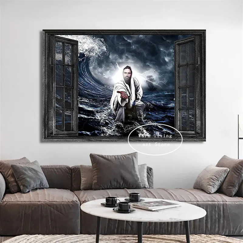 Jesus Christ Posters Focus on Me Is Not A Storm Prints God’s Hand Canvas Painting Wall Art Pictures for Living Room Home Decor