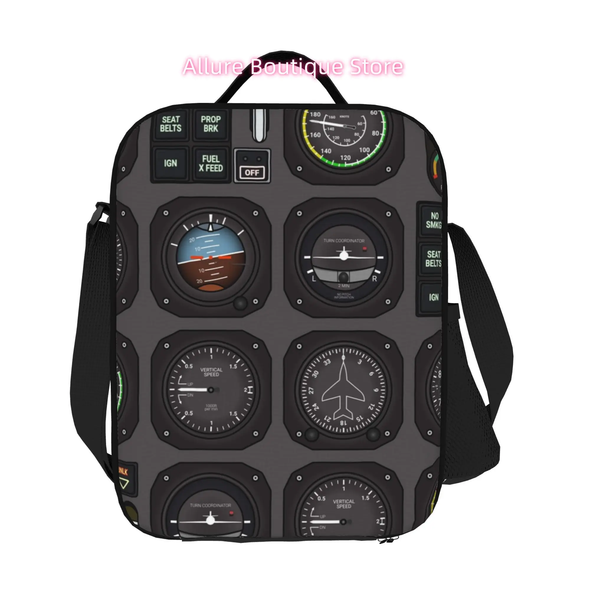 Aviation-Themed Pilot Flight Instruments Tote Bag with Cockpit Instrument Panel Design (VOR/ADF//Altitude/Speed) - Durable Aviat