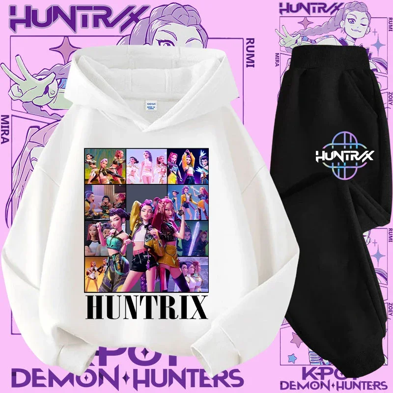 

Korean Pop Demon Hunter Cartoon Print 2 Pieces Children Long Sleeve Hoodie Sports Suit Boys Girls Cute Daily Casual Top Clothing