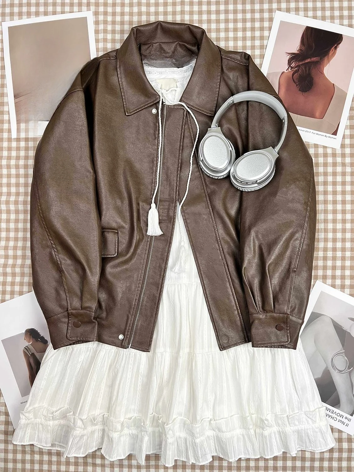 

American Style Vintage Leather Jacket Party Retro Loose Cool Coat Woman Streetwear Korean Fashion Outwear Cardigan Chic