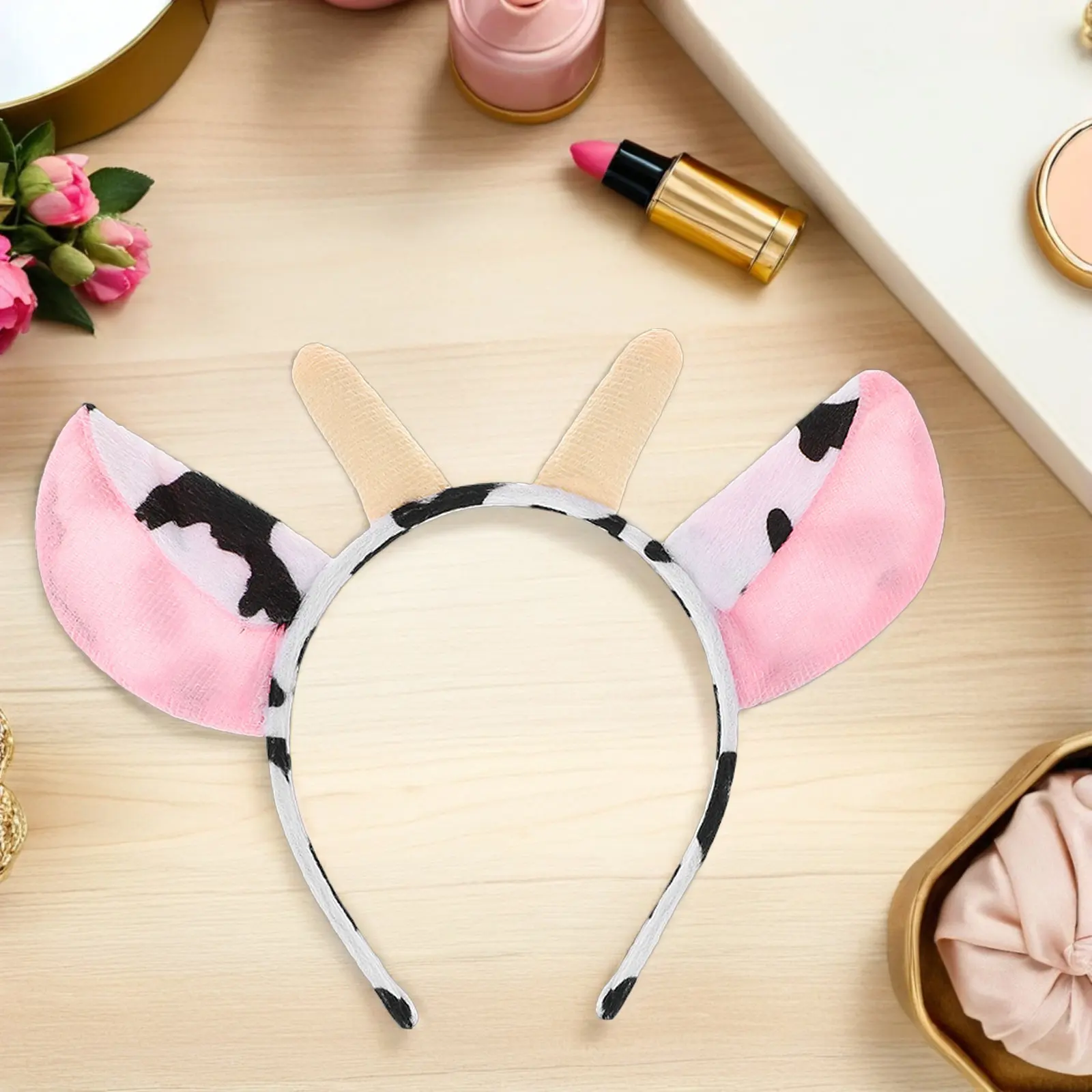 5Pcs Cow Pattern Headband with Ears Horns Farm Animal Costume Hair Hoop for Adults Kids Birthday Halloween Carnival Dress Up