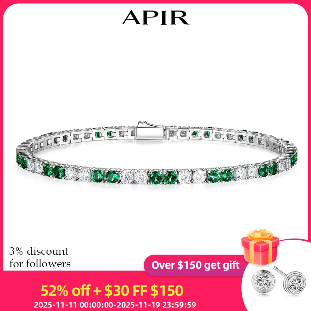 

APIR Lab Grown Sapphire Emerald Moissanite Gemstone Bracelet Tennis Chain for Women Man 925 Silver Bracelets Gift Bangle Jewelry
