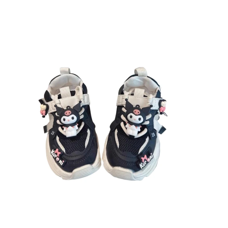 Girly Heart Kawaii Kuromi Anime Sanrio Children Black Sports Shoes Cute Cartoon Mesh Breathable Sneakers Gifts for Kids