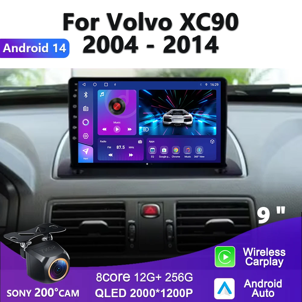 2K Incell Screen Android 14 For Volvo XC90 XC 90 2004 - 2014 Car Auto Radio Player Navigation GPS 5G wifi BT Multimedia Carplay