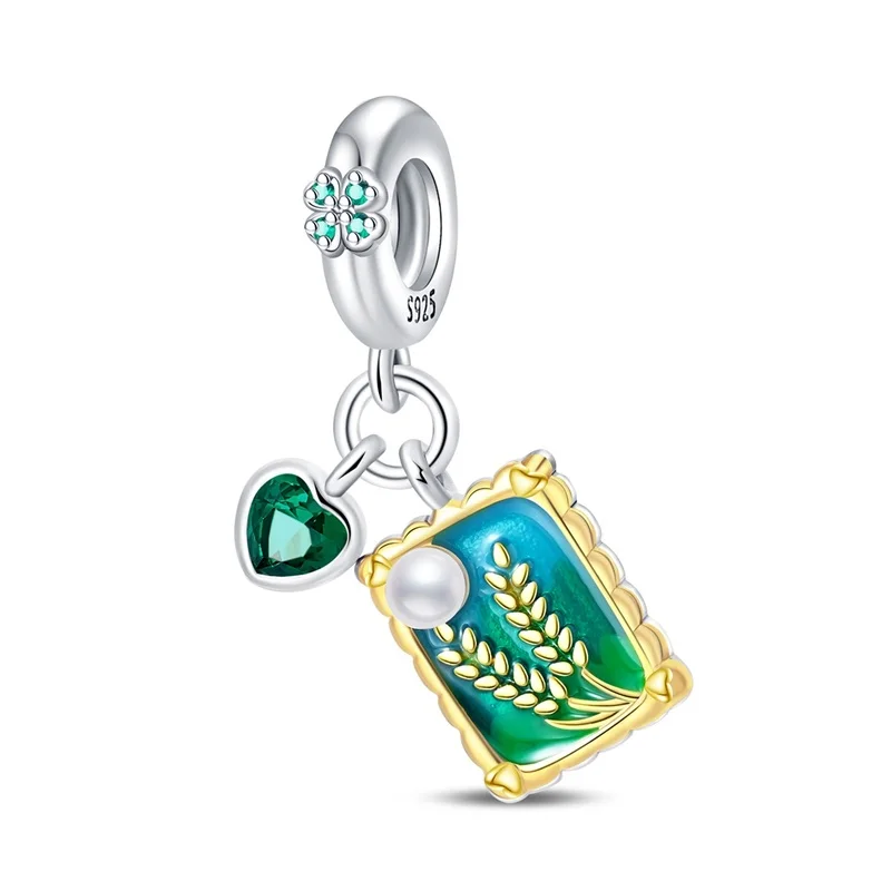 

Fit DIY 925 Original Bracelets Green Wheat Field Oil Painting 925 Silver Zircon Charms Pendant DIY Exquisite Party Jewelry Gifts