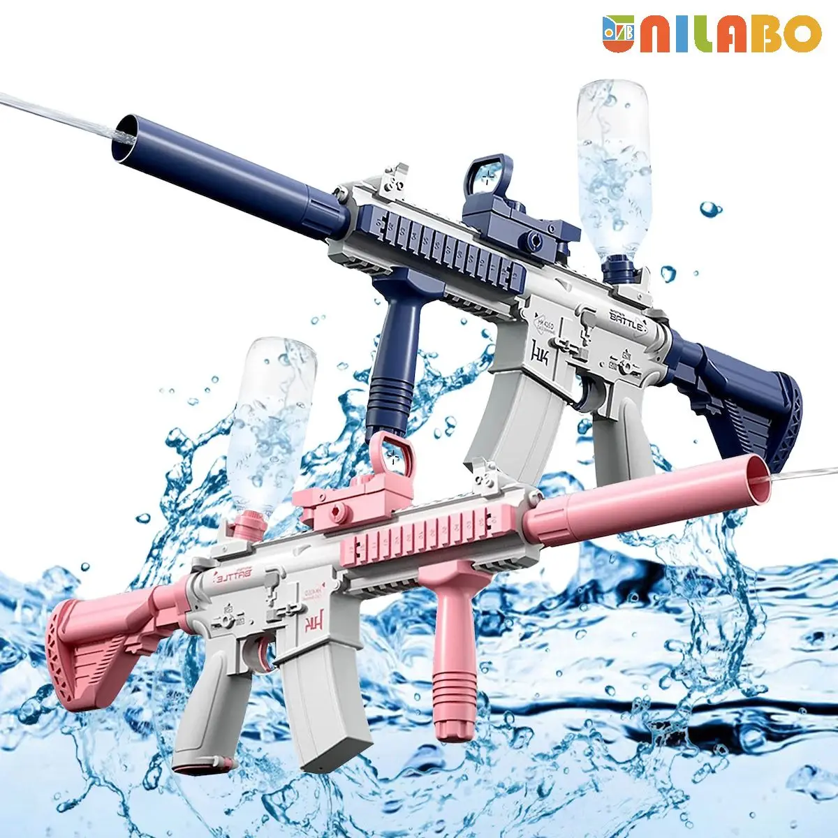 Unilabo M416 Electric Water Gun - Battery Powered With External Water Bottle Attachment - Perfect For Kids & Adults Outdoor Fun