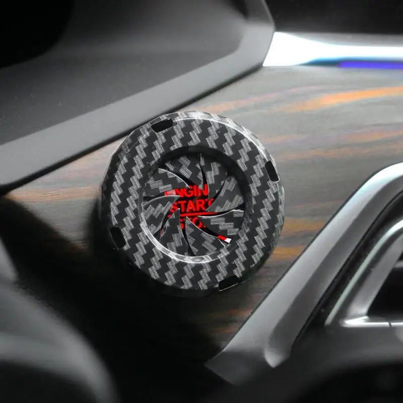 Rotary Push Start Button Cover Carbon Fiber Car Power Control Trim Interior Start Stop Button Cover Engine Start Button Cover