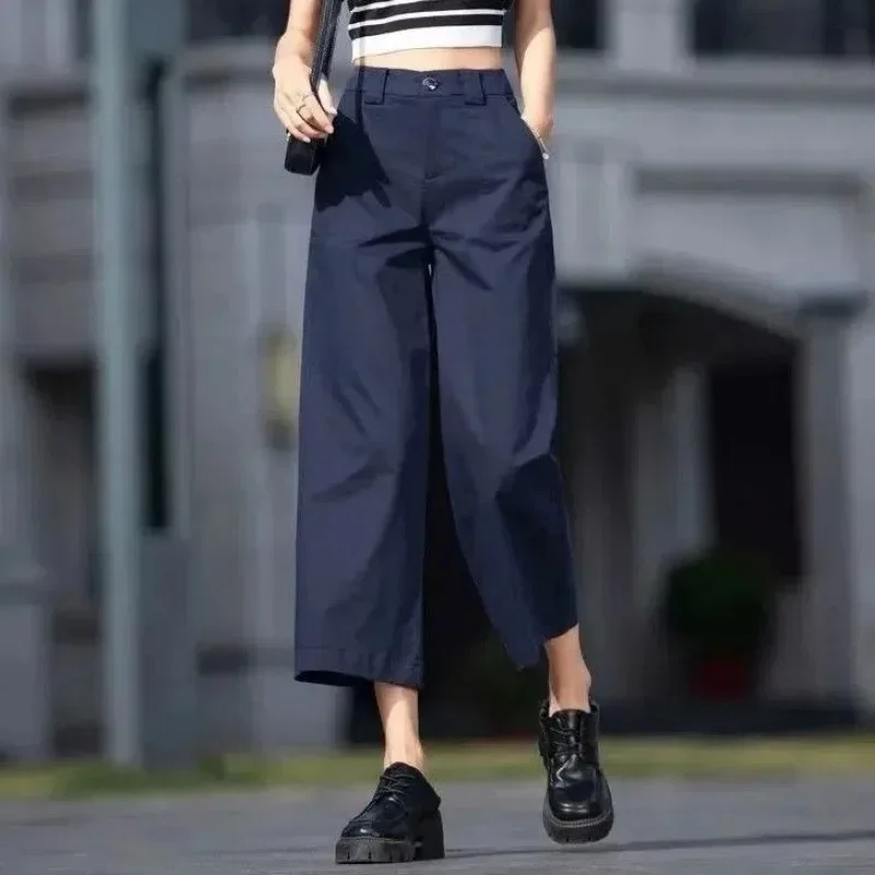 Spring Autumn Women Cotton Ankle-Length Pants Fashion Casual Wide Leg Pants Lady Korean Style Streetwear