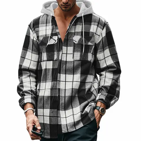 New Hooded Sweatshirts Men Casual Plaid Shirts Autumn Long Sleeve American Style Sweatshirts Outdoor Sports Hiking Versatile Top