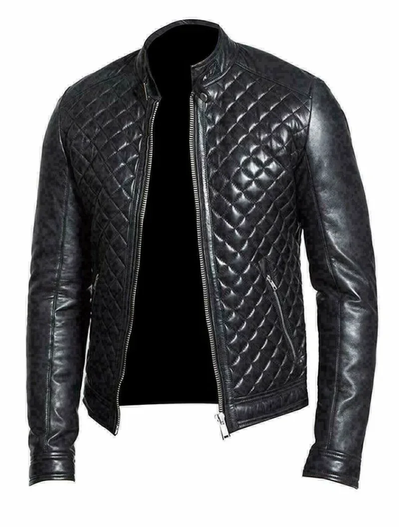 New Fashion Men's Real Leather Quilted Jacket Motorcycle Lambskin Coat