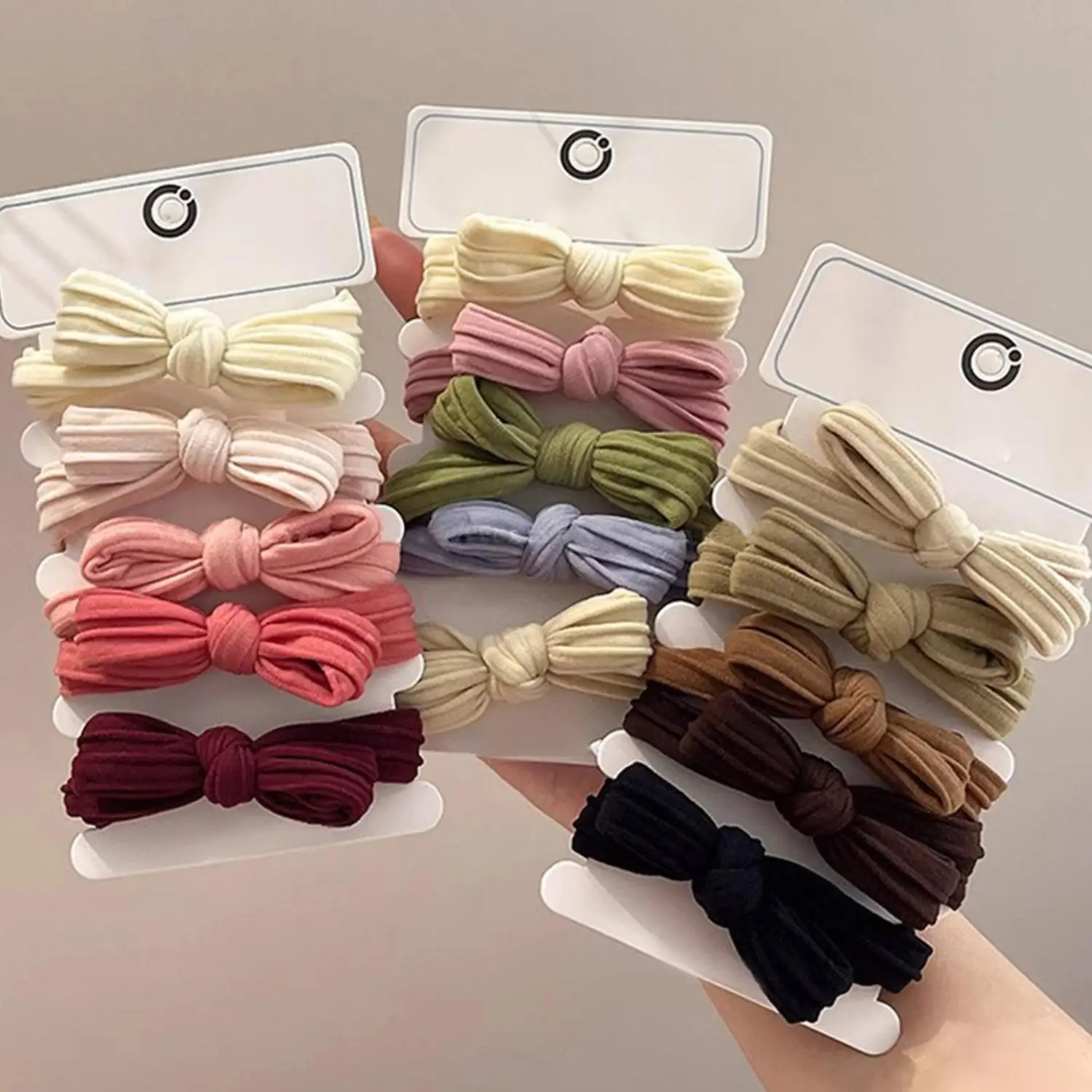 

New 5pcs/Set Cute Solid Color Children Bow Hair Ties Ropes Colorful Elastic Seamless Ponytail Holder Rubber Band For Women Girls