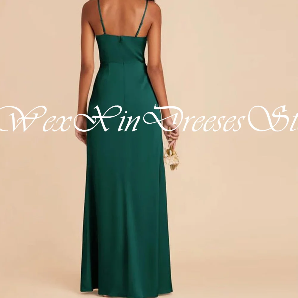 Elegant Party Dresses Woman 2024 Spaghetti Strap Side Silt Straight Square Neck Floor Length Sleeveless Solid green Bridesmaid