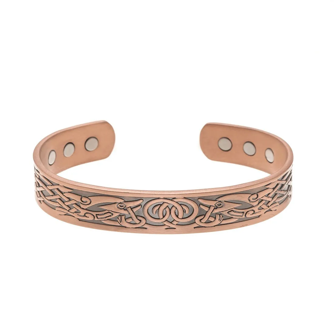 European and American Copper Vintage Simple Double Ring Pattern Magnet Energy Ring Bracelet Set