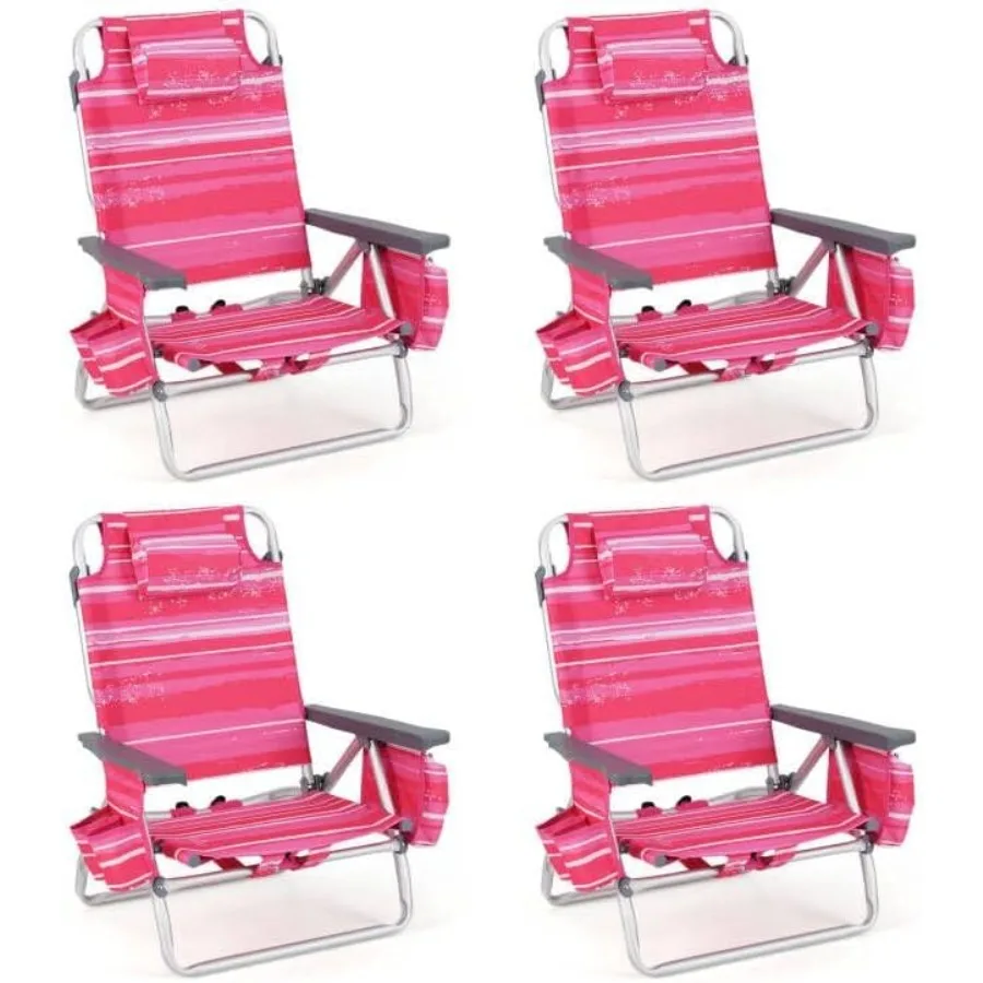 كرسي الشاطئ القابل للطي، كراسي حبال الفناء مع 5 أوضاع قابلة للتعديل، حقيبة تخزين وسادة الرأس، حاملات الأكواب، حقيبة الظهر #1