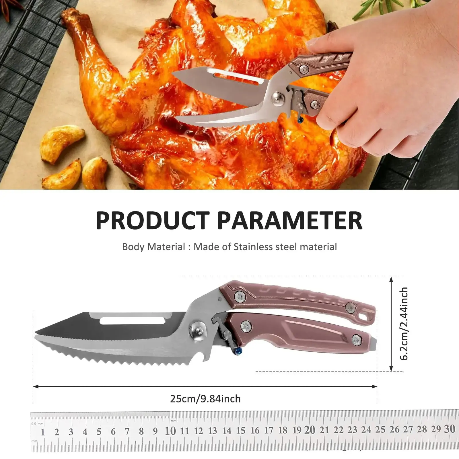 Upgraded Chicken Bone Shears Heavy Duty Multipurpose Kitchen Scissors–High Hardness Stainless Steel for Cut Meat Chicken Herbs