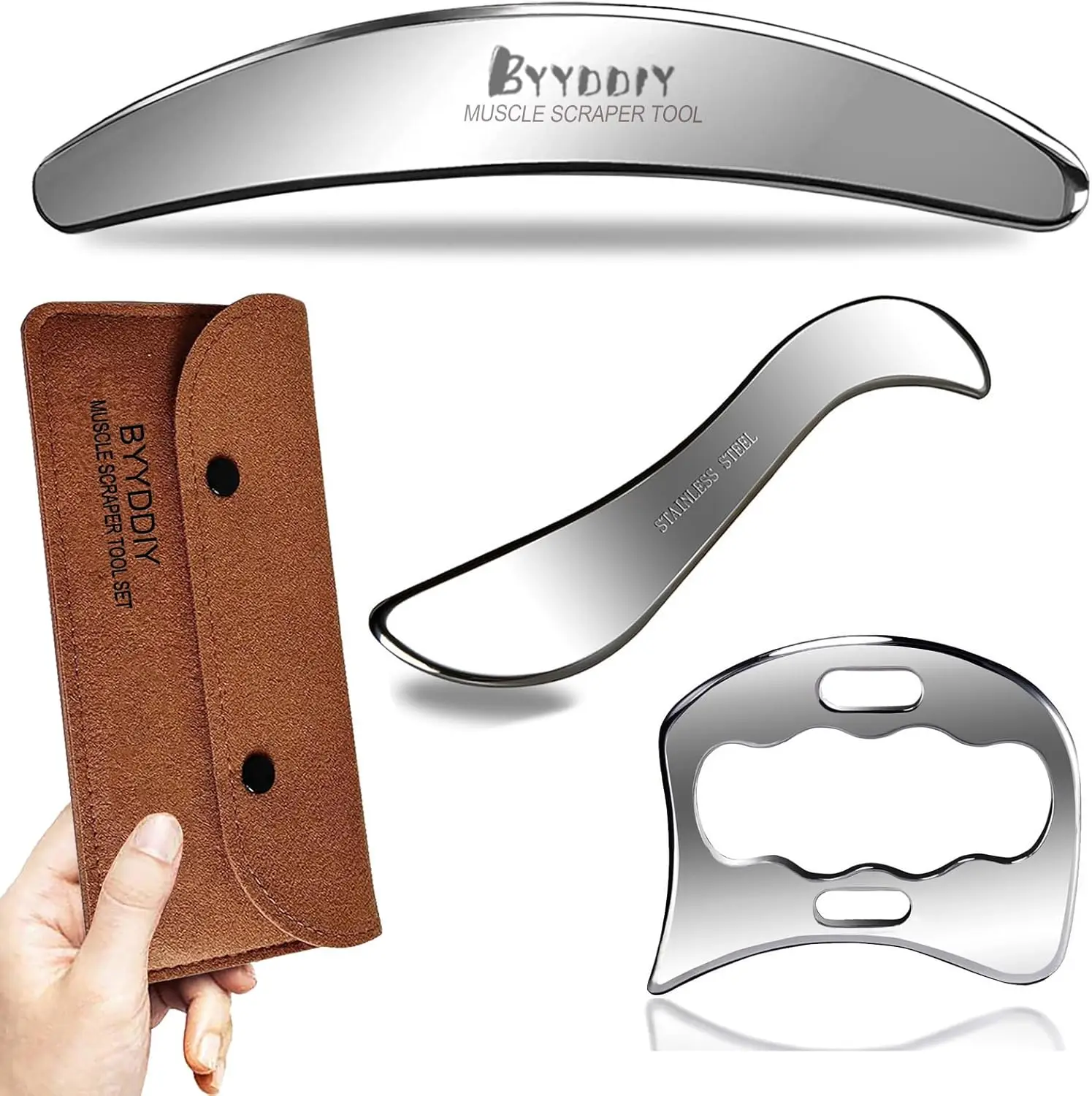 

3-in-1 Stainless Steel Gua Sha Scraping Massage Tool Set for Muscle Pain Relief and Therapy