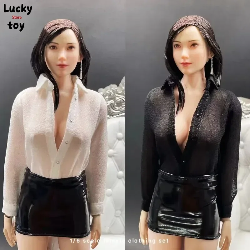 1/6 Scale Action Figures Leather Short Skirt Lightweight Semi-sheer Shirt Doll for 12 Inch Female Soldier Clothes Ph Tbl Toy