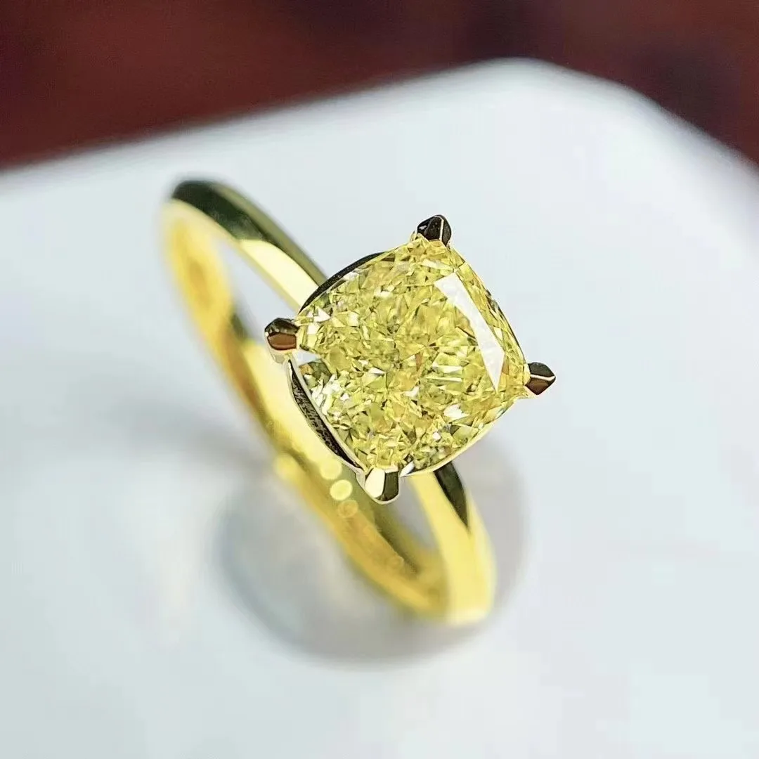 SGARIT Natural 1.67CT Yellow Diamond Ring 18K Gold Princess Cut Diamond Rings for Woman Wedding GIC Certified VVS2 Jewelry