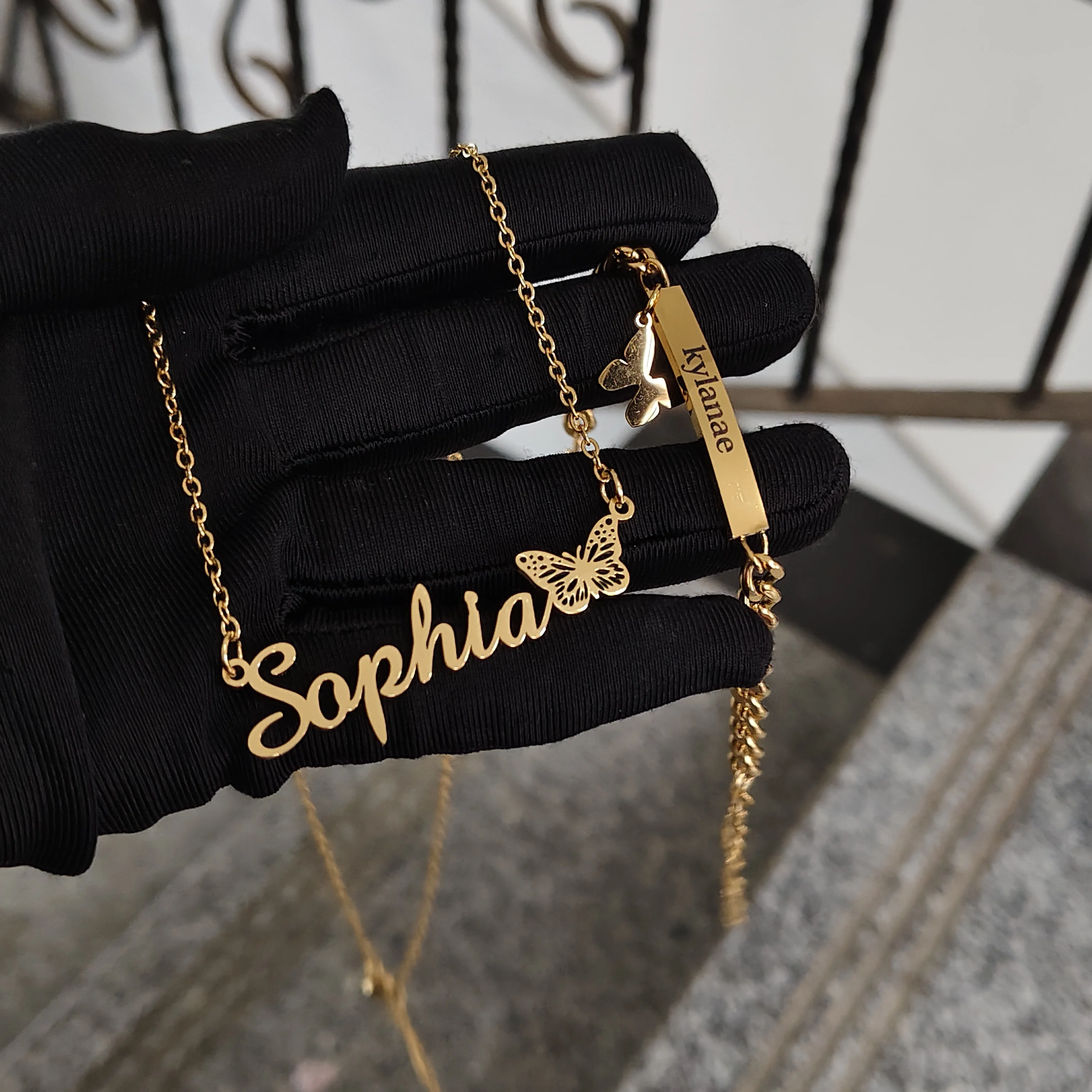 

DHQH Customized Name/Logo Butterfly Necklace Bracelet Personalized Letter Butterfly Set Birthday Gift Manufacturer Direct Sales