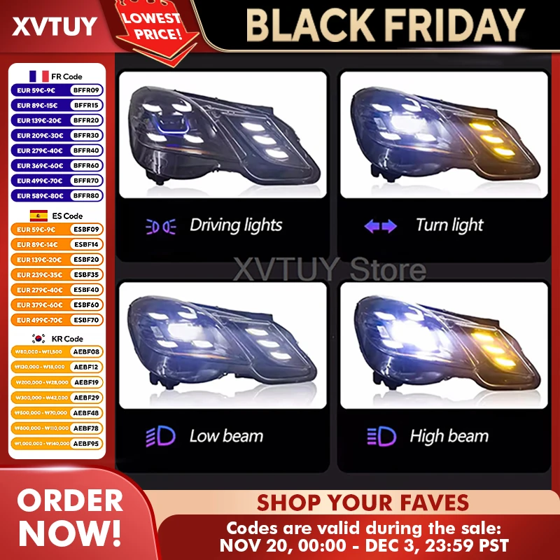 أضواء السيارة لمرسيدس بنز E الفئة W212 2010-2013 LED المصباح السيارات كشافات الجمعية DRL ديناميكية مصباح إشارة الملحقات