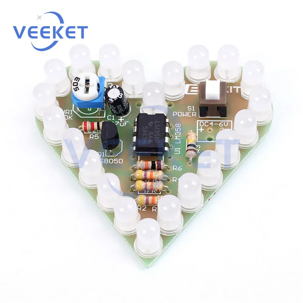 

DIY Heart Shape Breathing LED Lamp Kit DC 4V-6V Module Board Kit Red White Blue Green - Educational Learning Kit