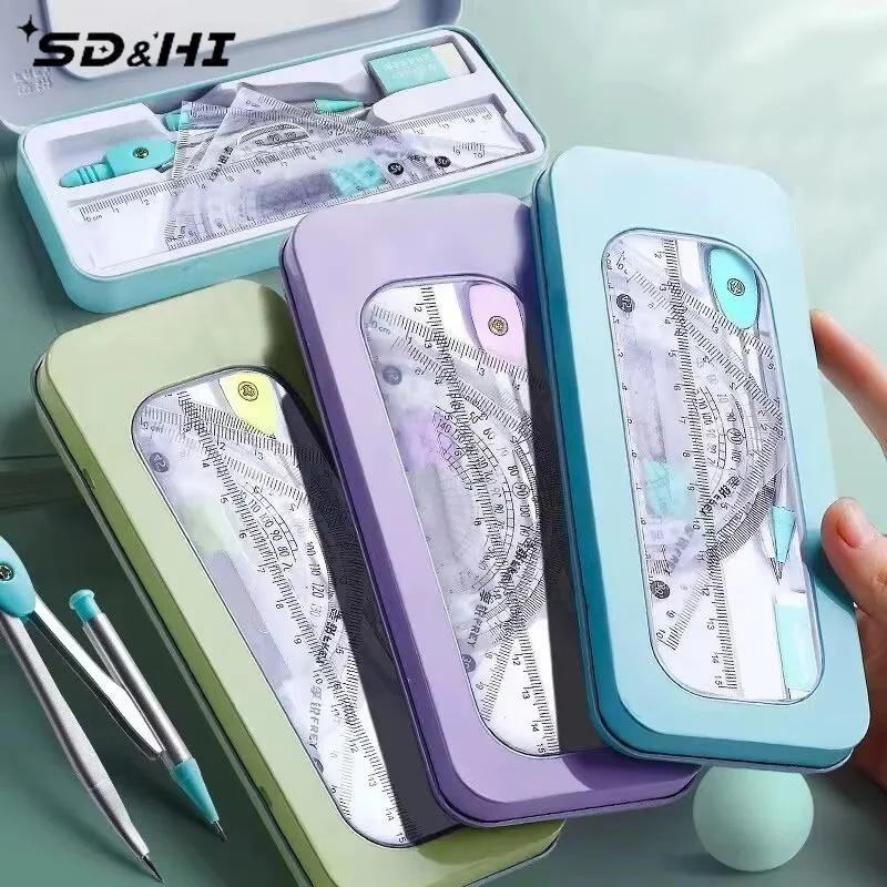 7-Piece Compass And Ruler Set Student Ruler Set Cute Rriangle Ruler Set Exam Specific Ruler Box Set Ruler Set School Starts