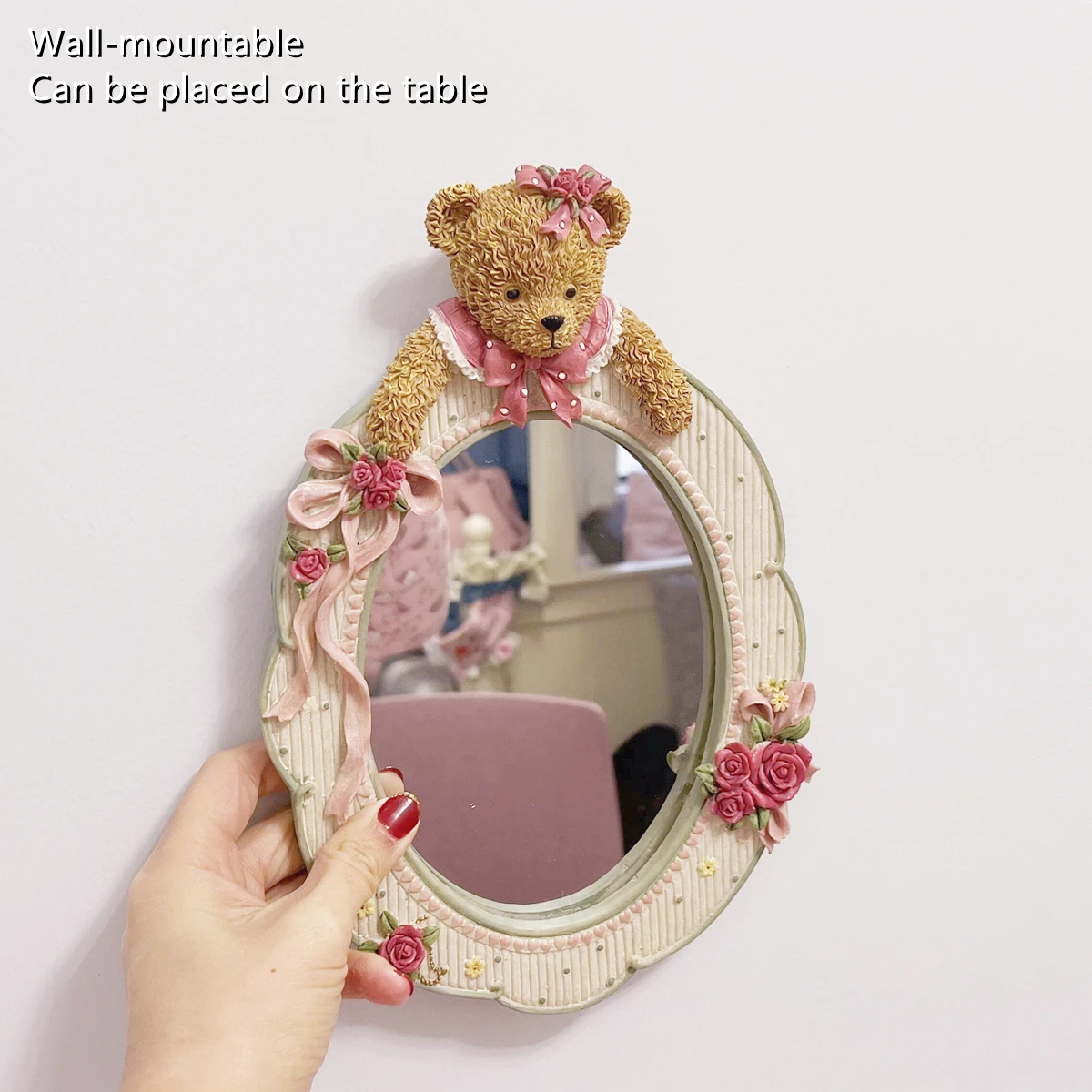 Cute bear makeup mirror desktop decorative mirror can be hung on the wall dual-purpose makeup mirror