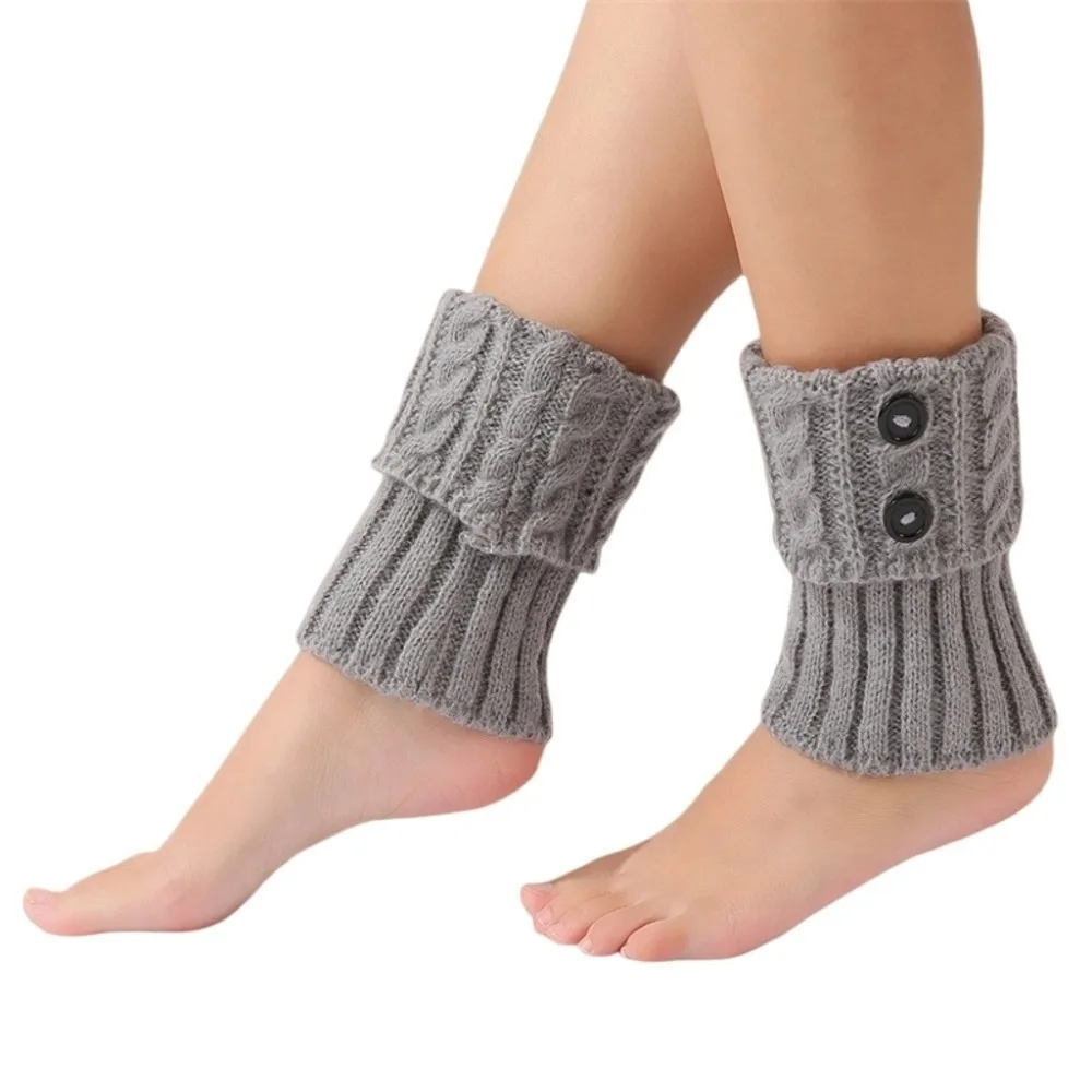Cozy Crochet Knitted Boot Sock Sleeves Foot Cover Solid Color Leg Warmers Cable Knit Soft Turned-up Button Socks Autumn