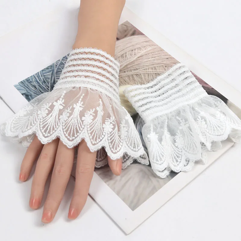 

1 пара съемных манжет, кружевные цветочные сетки, искусственные расклешенные рукава, рюши, накладные манжеты, милые украшения, свитер, блузка, грелки на запястья