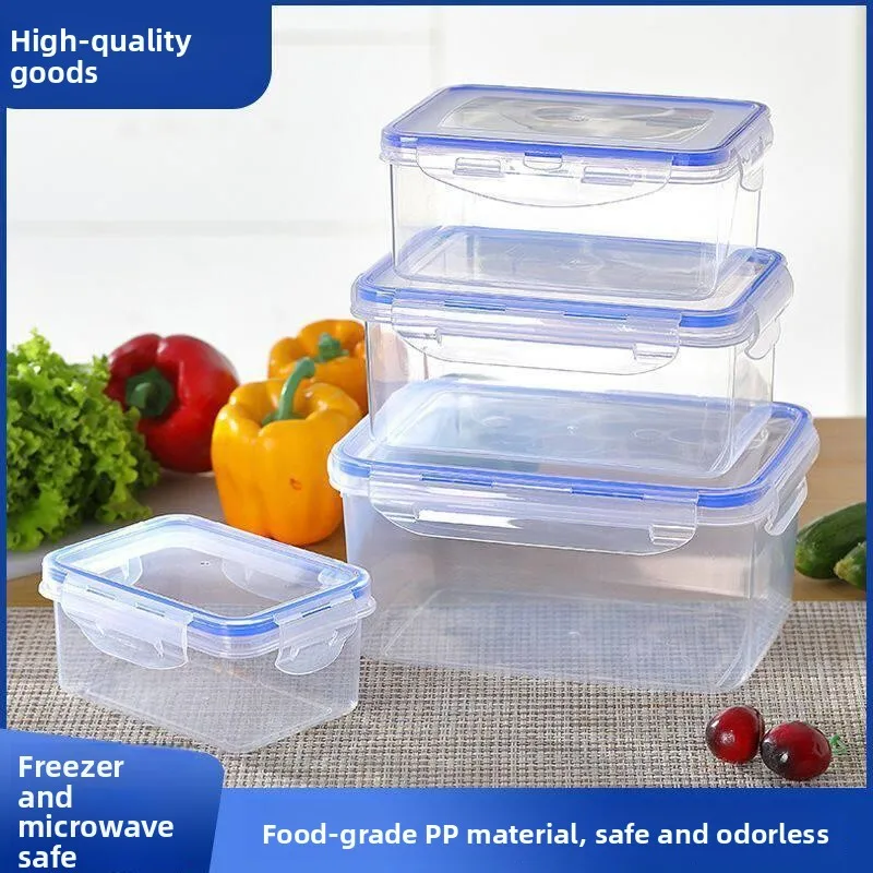 Plastic Microwave Safe Lunch Box with Lid Rectangular Sealed Container Moisture Proof Food Storage Container for Office Workers