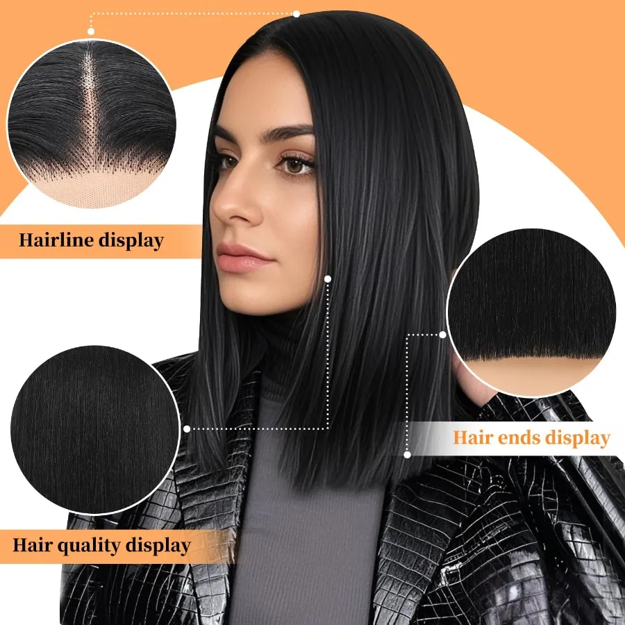 13x4x1 T جزء الاصطناعية الدانتيل الجبهة الباروكات للنساء السود 14 بوصة مستقيم بلانت قطع بيروكات صناعية مع مظهر طبيعي وخفيف الوزن