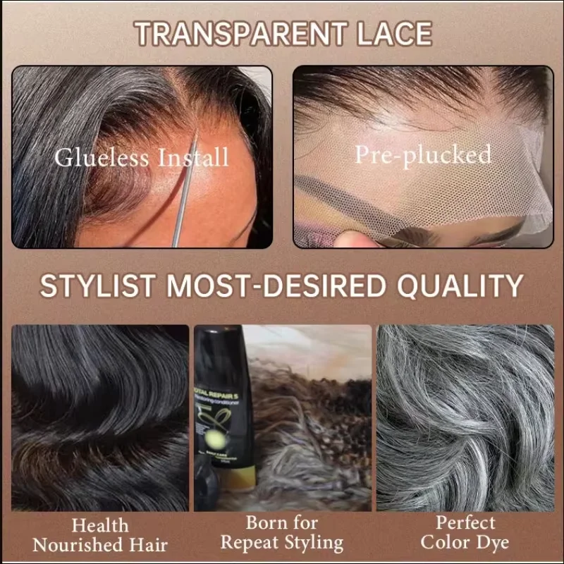 30 بوصة الملح الفلفل مستقيم الدانتيل الجبهة الباروكات شعر الإنسان قبل قطعها 200 الكثافة 13x4 Hd الدانتيل الملونة الدانتيل الباروكة الأمامية للنساء