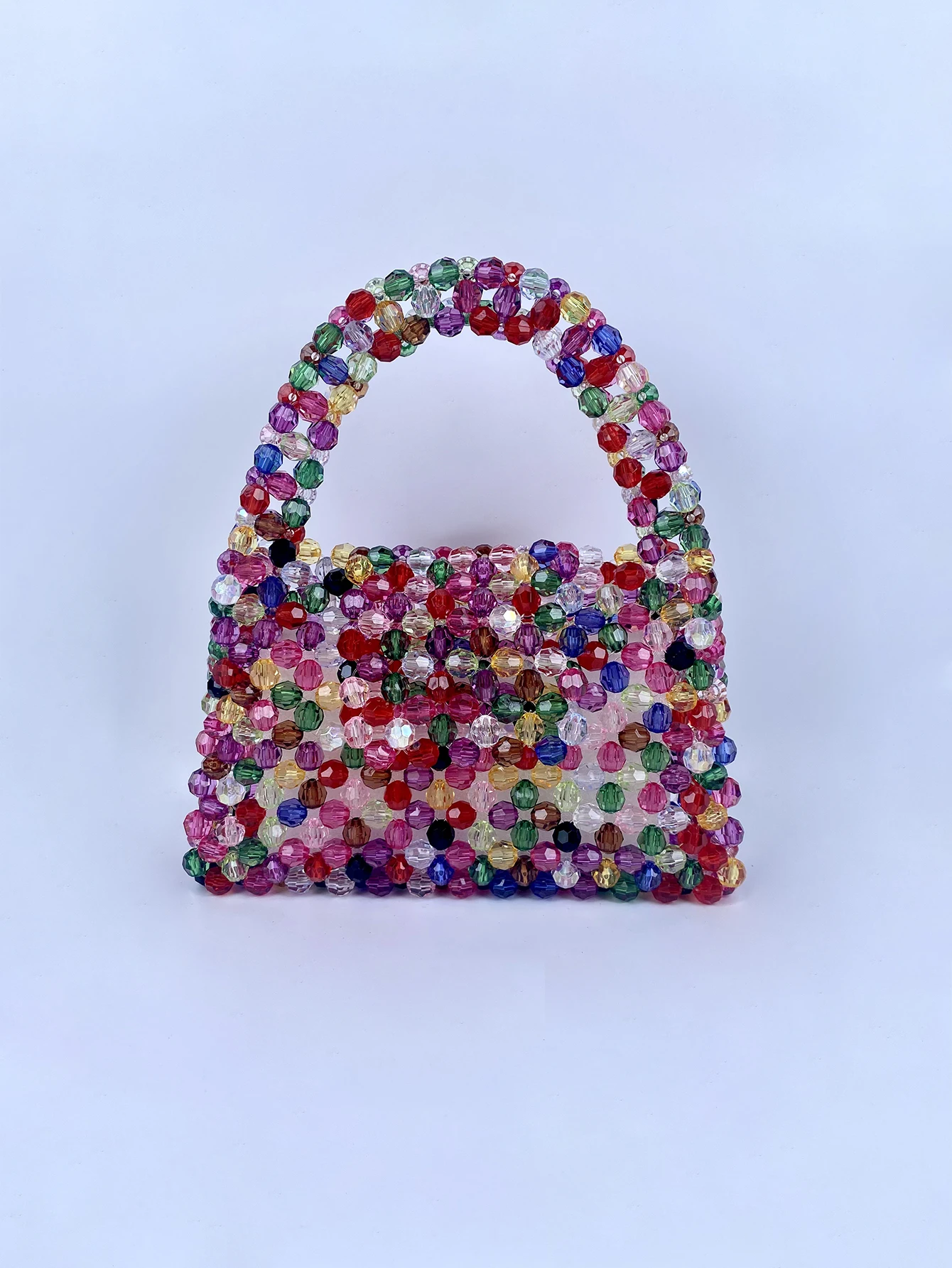 2023 niche handmade beaded hollowed out crystal beads woven portable banquet candy colored small square bag