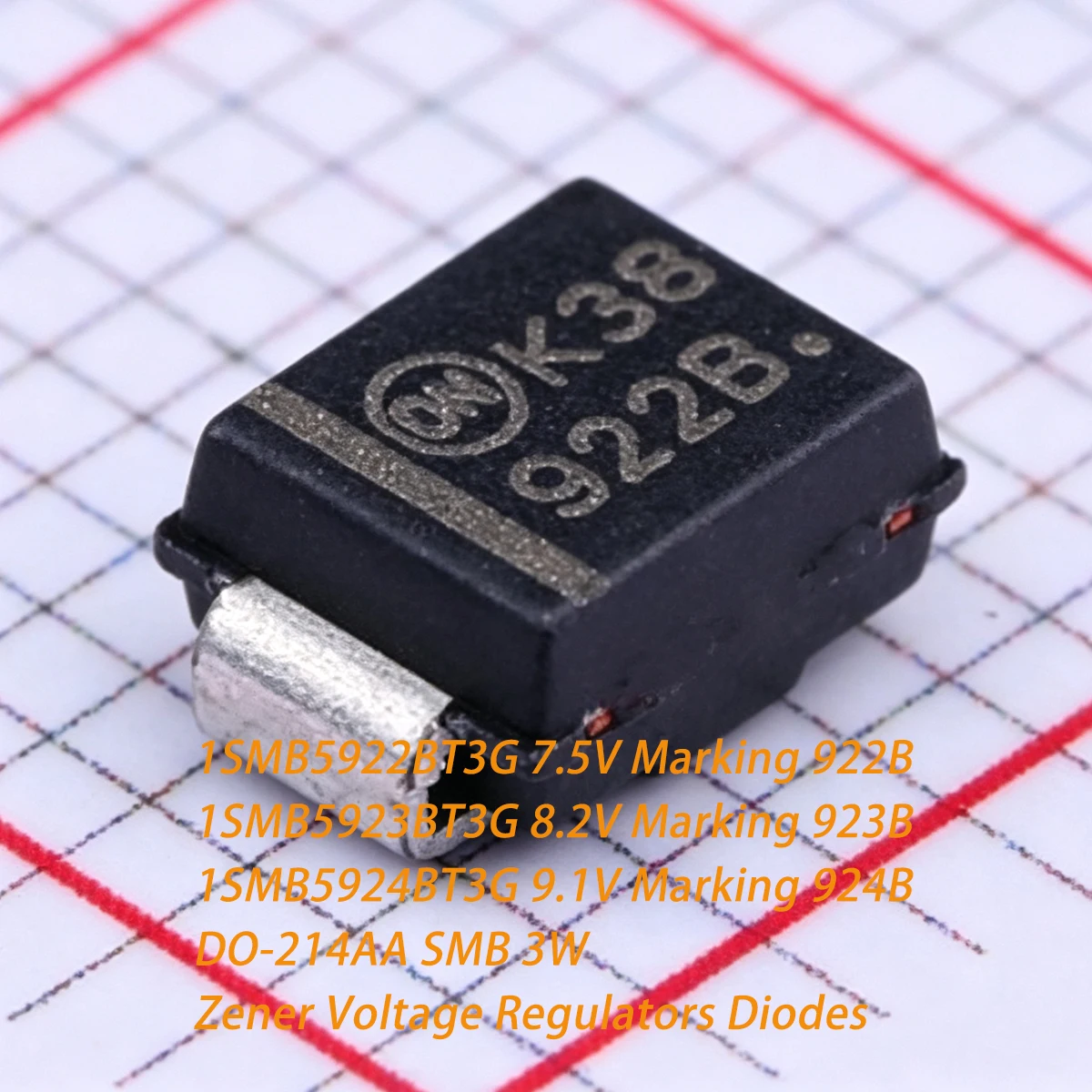 20PCS 3W 1SMB5922BT3G 7.5V 1SMB5923BT3G 8.2V 1SMB5924BT3G 9.1V Marking 922B 923B 924B DO-214AA SMB NEW Original Zener Diodes