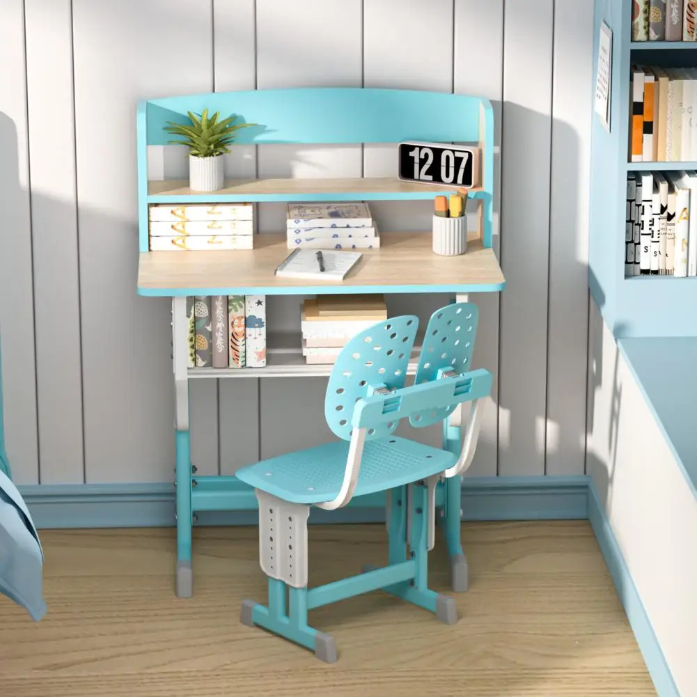 2-Piece Kids Desk Chair Set – Adjustable Height Learning Table with Drawer, Book Stand, Cup Holder & Hooks for Children