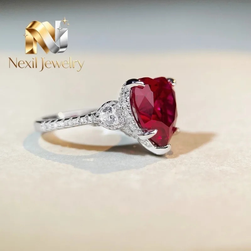 Nexil Jewelry   Nexil Jewelry  Luxury Solid Platinum PT950 Pigeon Red Love Ring Women's 2 karat Moissanite Diamond Ring
