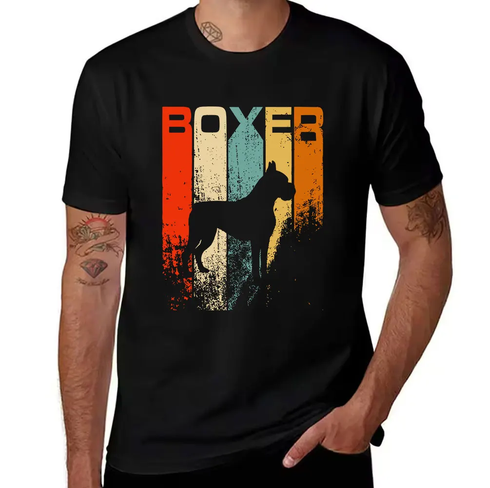 Men's Vintage Boxer Dog Graphic Cotton T-Shirt Retro Style Short Sleeve Tee for Dog Lovers Casual Daily Wear