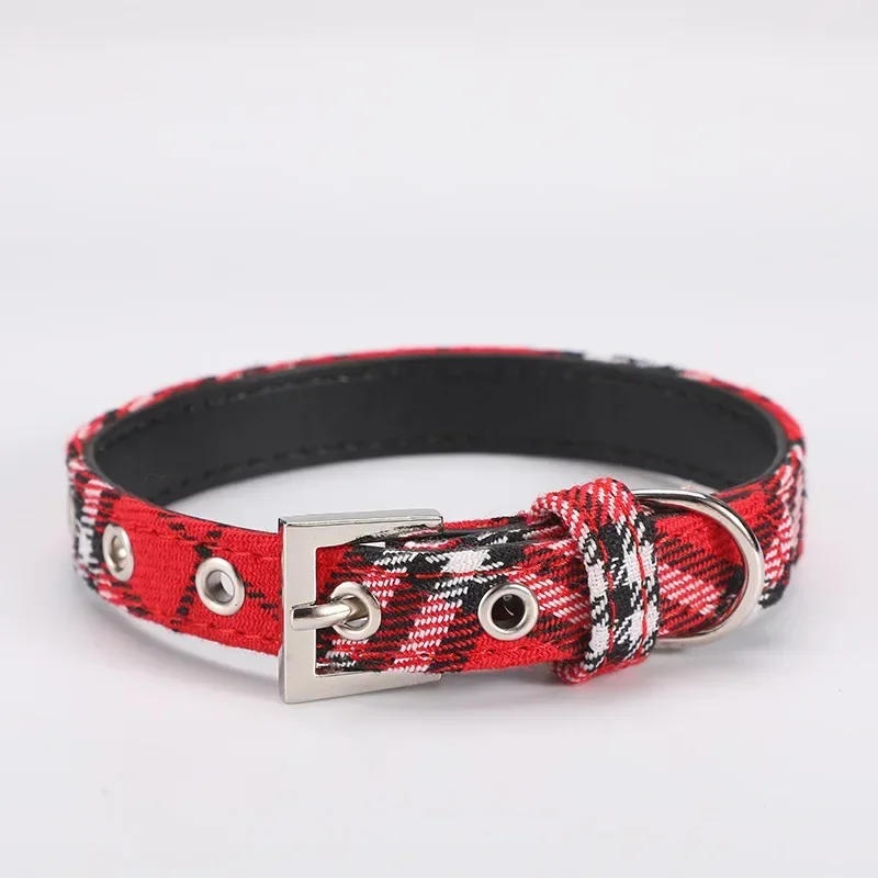طوق كلب سكوتلندي منقوش ، طوق حيوانات أليفة قابل للتعديل ، جلد بولي يوريثان أحمر كلاسيكي ، نسيج أصفر ترابي ، مستلزمات حيوانات أليفة