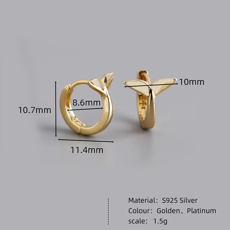 KAMIRA Real 925 Sterling Silver Elegant Simple Cute Fish Tail Hug Hoop Earrings for Women Party Design Fashion Fine Jewelry Gift