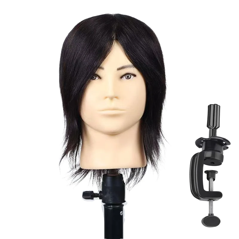 

Mannequin Head with 100% Human Hair 8inch Man Styling head Practice Beauty Styling Training DollHead With Clamp Stand