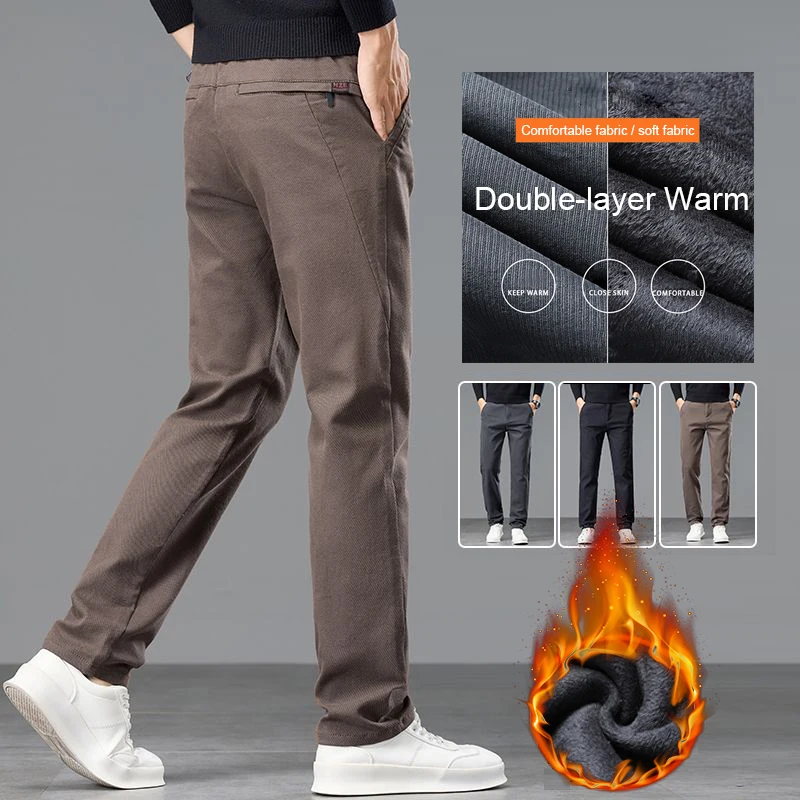 

Зимние флисовые повседневные брюки мужские толстые уличные теплые бархатные термопрямые узкие брюки деловая минималистичная одежда