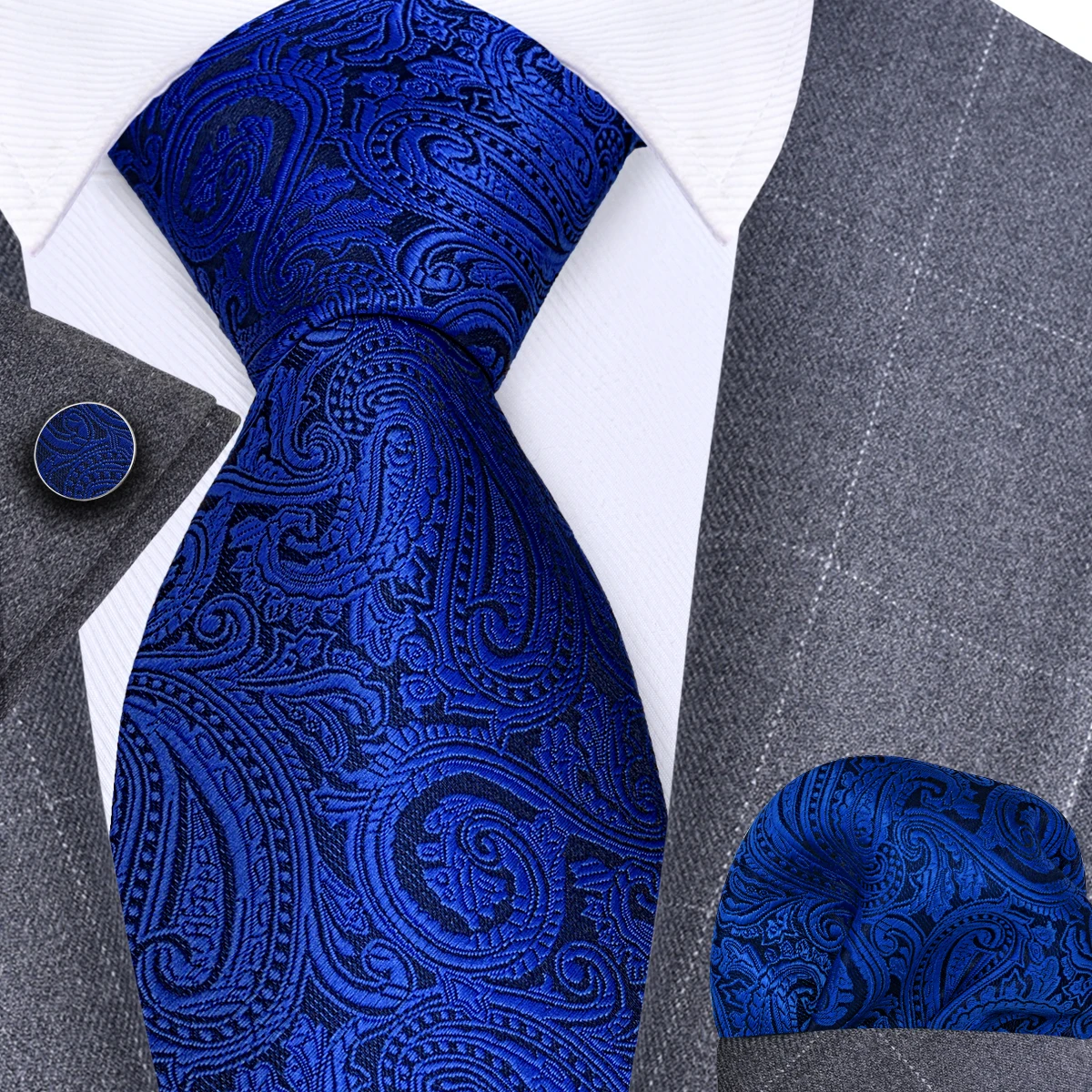 GUSLESON 8 cm Blauw Zwart Roze Mannen Stropdassen Pochet Manchetknopen Set Paisley Zijden Stropdas Bruiloft Relatiegeschenk Stropdas Accessoires