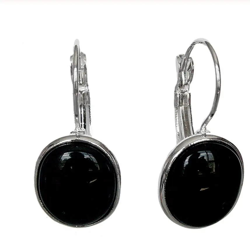 

Jewelry LATE TREND ELEGANT NATURAL BLACK Natural Stone 925 SILVER EARRINGS 11/10"