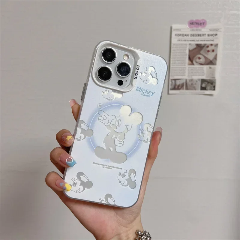 Disney Mickey Mouse Phone Case for IPhone 15 14 Pro Max Plus Anime Cover for IPhone 11 12 13 Laser Creative Protective Soft Case