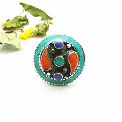 Metal Big Flower Rings Copper Inlay Colorful Stone Open Rings R017